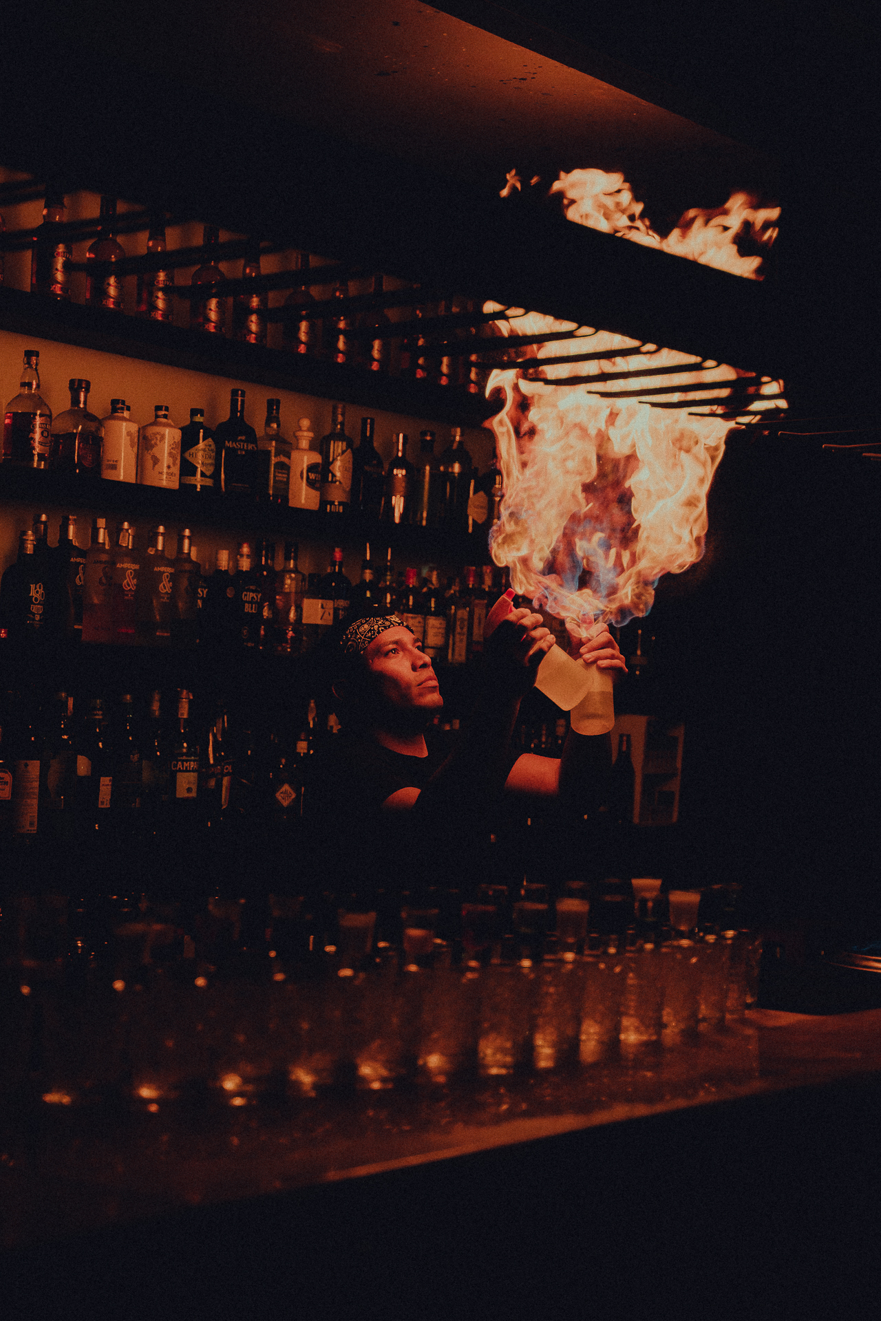 Fire bartending performance