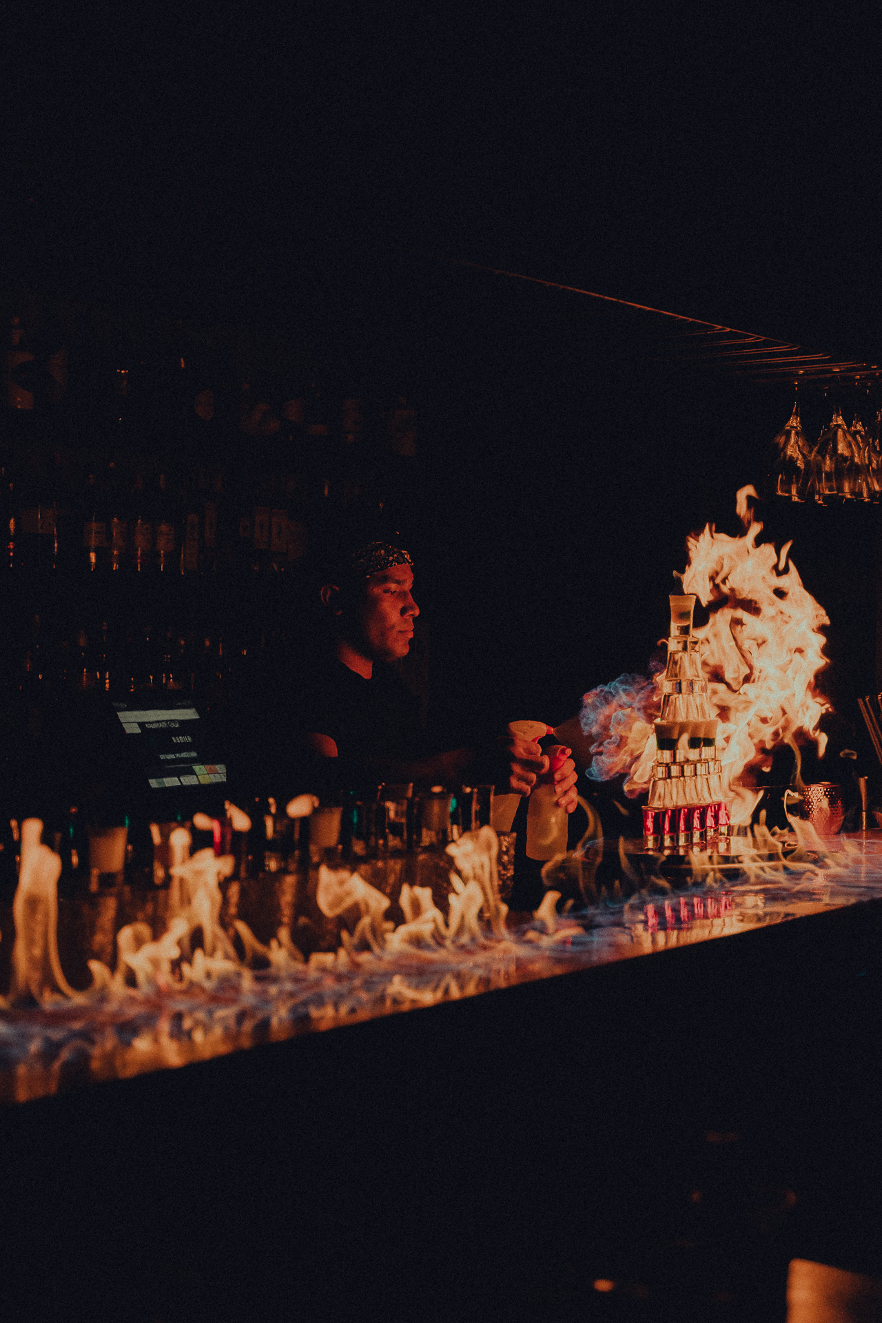 Bartender fire spectacle